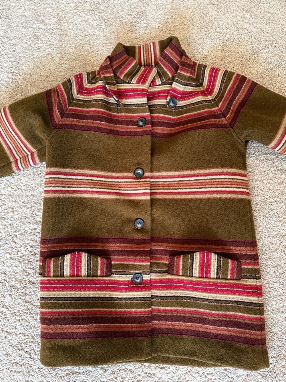 Pendleton Made in USA Brown Red Striped Virgin Wool Pea Coat size Small - Picture 15 of 16